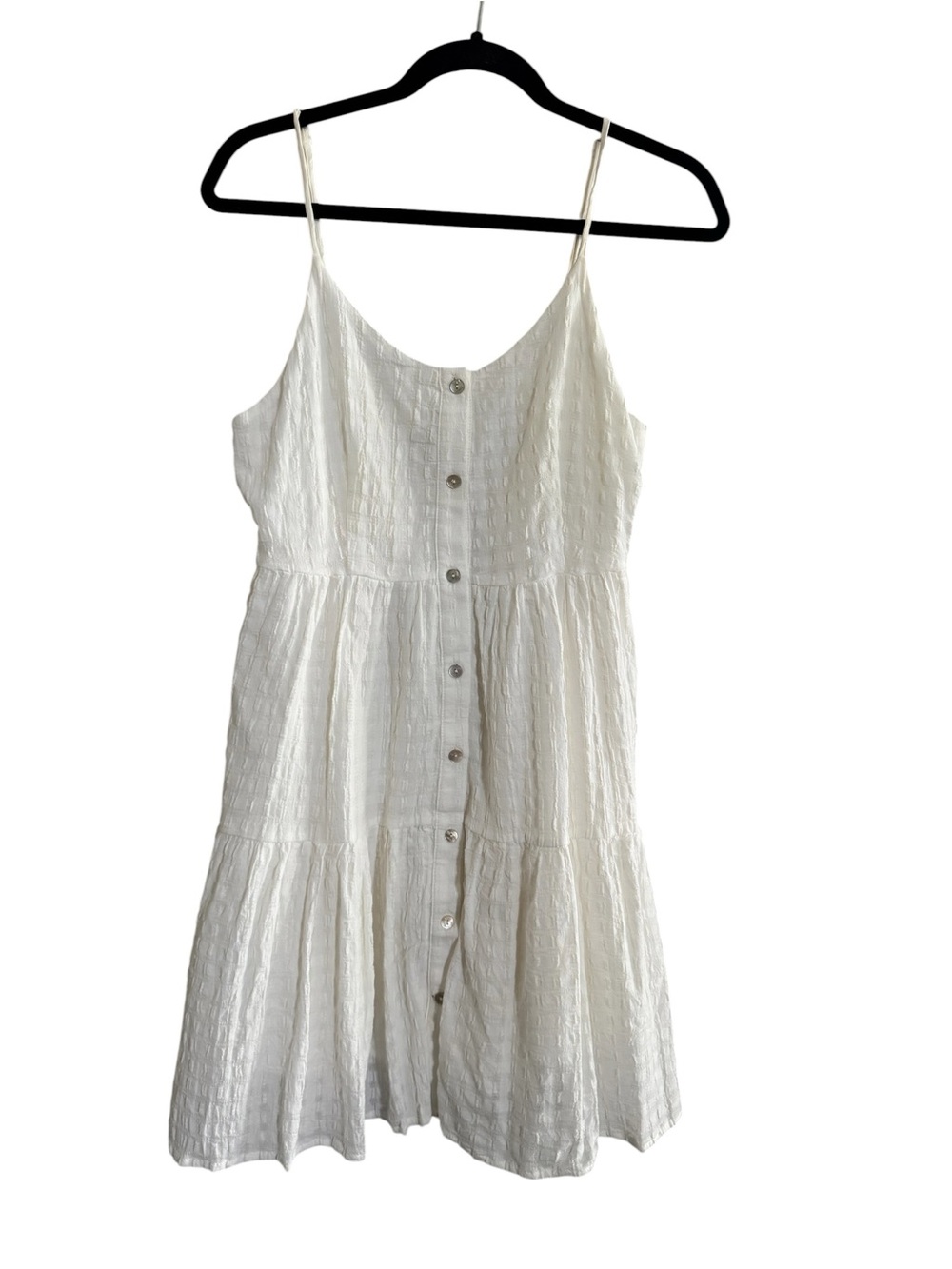 Newbury Kustom White Mini Dress lined Size Small gauzy textured button #NE154